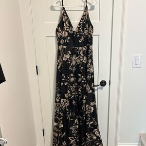 Calvin Klein Black Maxi Dress with Gold/Beige Floral Print